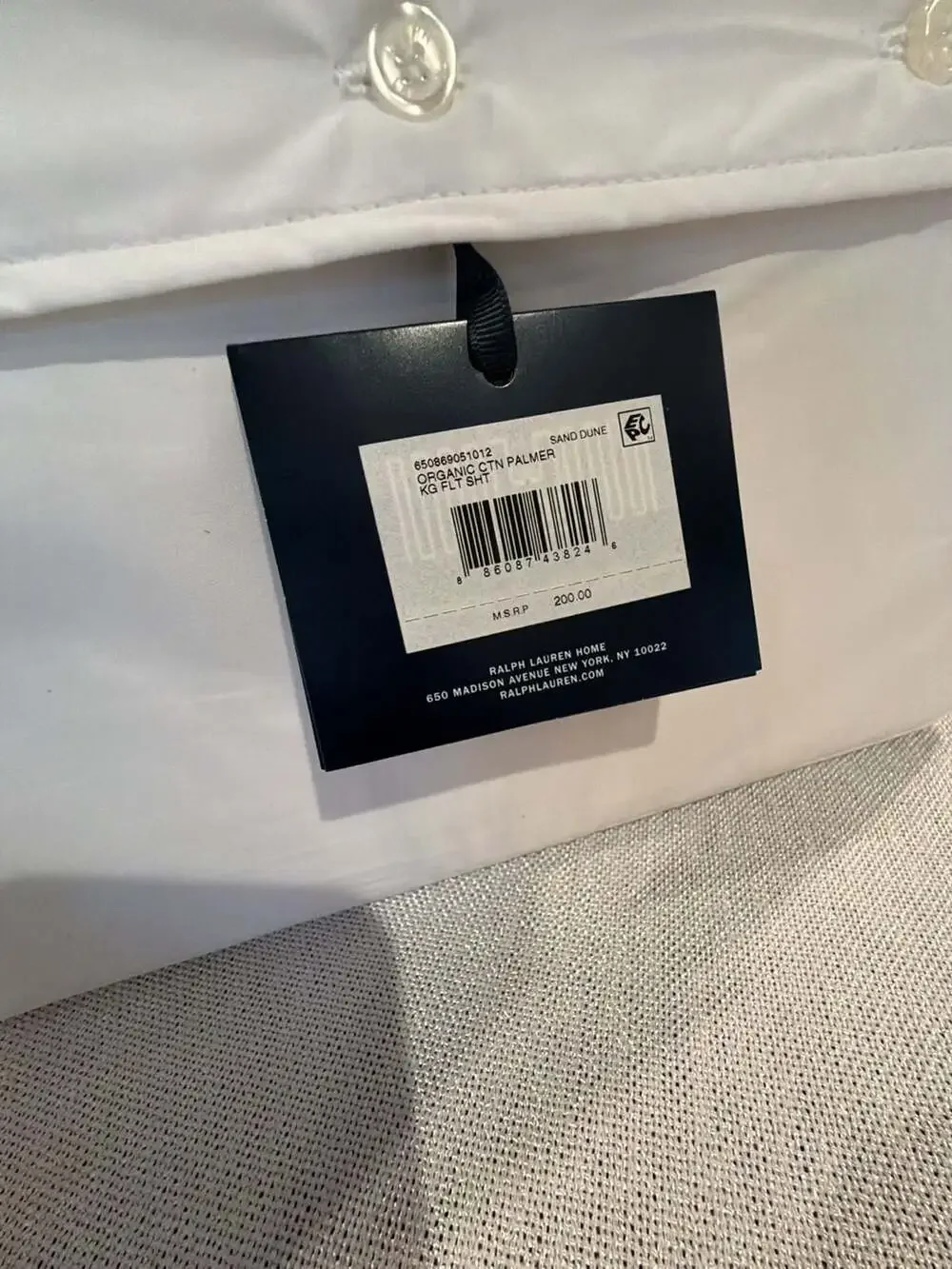 Ralph Lauren Home Palmer Percale Organic Cotton King Flat Sheet Sand Dune white